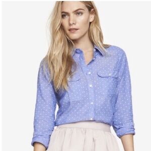 Express Original convertible Polka-dot Button Up Blue White Size small.